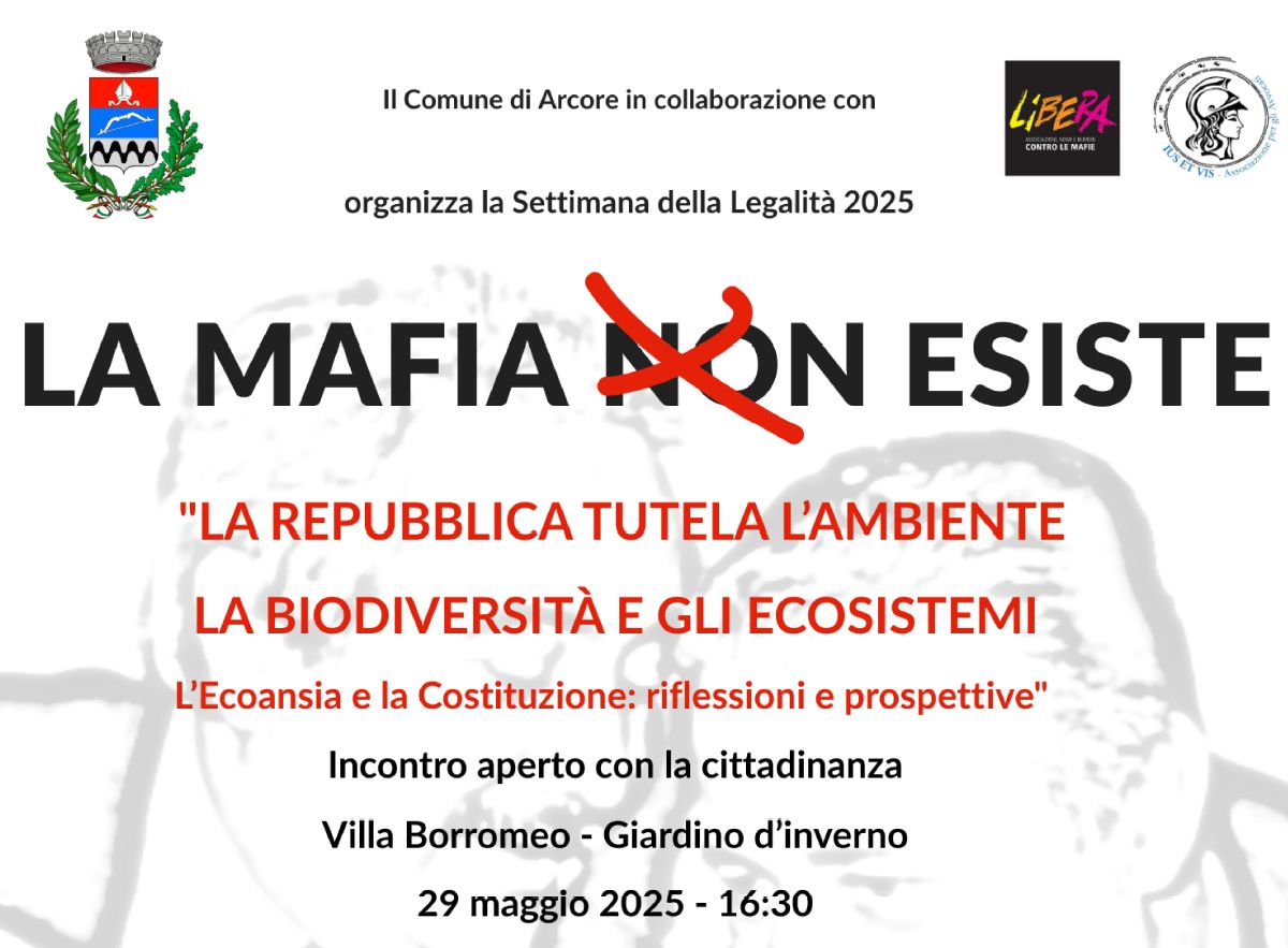 Giovedì 29 Maggio 2025: incontro pubblico nella settimana della legalità ad Arcore