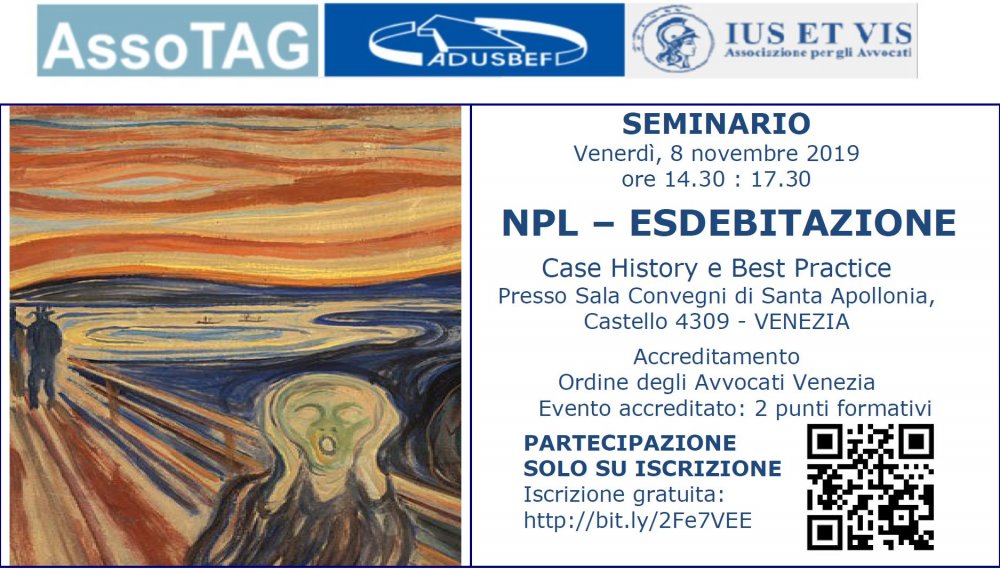 NPL Edebitazione - 8/11/2019 a Venezia con il patrocinio di Ius Et Vis